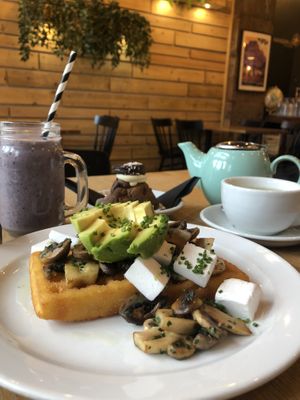 Vegan waffles with maple syrup 😁 + Monsta Cookie 🍪 =🥰 at Wanderlust Cafe & Bistro in Edinburgh