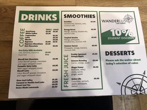 Vegan menu 2022  at Wanderlust Cafe & Bistro in Edinburgh