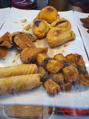 Fried spring roll fish and curry puff ~ Circuit Breaker Period  Phase 2 at Happy Life Vegetarian 喜悦人生素食 in Central Singapore