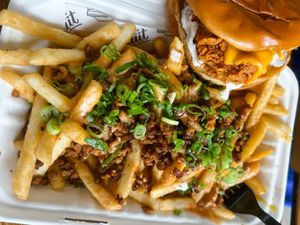 Loaded fries & Death Valley Chik Sandwich  at Winter Park Biscuit Company in Orlando