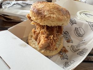 OG biscuit (crisp chick cutlet)  at Winter Park Biscuit Company in Orlando