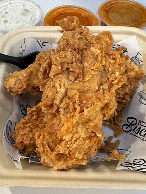 Chicken strips. Dill ranch, buffalo, spicy gator sauce  at Winter Park Biscuit Company in Orlando