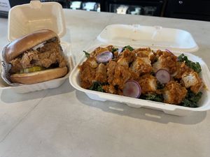 Ghost sandwich and kale salad  at Winter Park Biscuit Company in Orlando