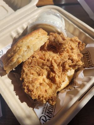 The OG biscuit and chick'un sandwich.  Comes with a sauce not pictured at Winter Park Biscuit Company in Orlando