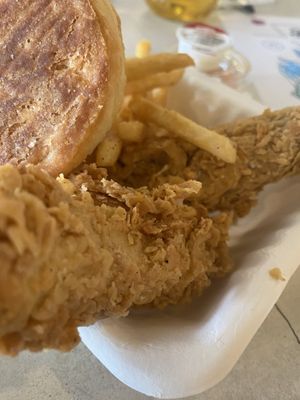 Chikn’ biscuit and fries box   at Winter Park Biscuit Company in Orlando