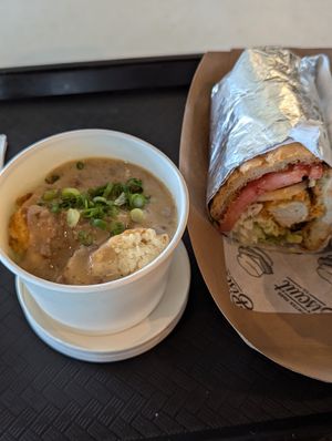 Biscuit and Gravy and Buffalo Chicken Sandwich at Winter Park Biscuit Company in Orlando