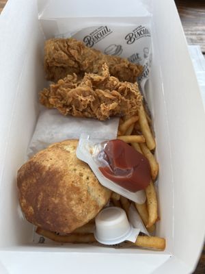 3 piece with biscuit and fries   at Winter Park Biscuit Company in Orlando