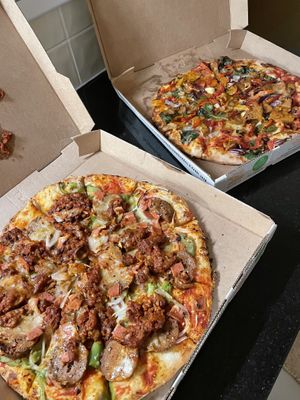 Generous toppings. Vegan Mexicana and Peri Peri Chicken   at Belmonte in Baulkham Hills