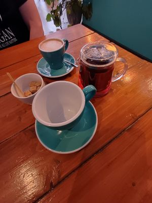 Hibiscus tea! And an excellent oat latte. at Koda Coffee in Scarborough