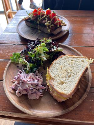 Cheesy toastie- nice thick bread and lots of cheese. Didn't expect it to come with the slaw and salad- both were very nice! at Koda Coffee in Scarborough