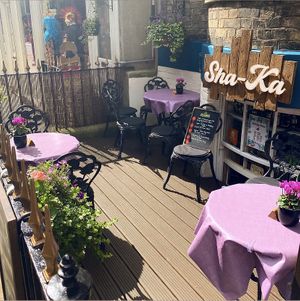 Outdoor seating. at Sha-Ka Coffee House & Eatery in Scarborough