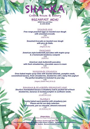 Breakfast Menu at Sha-Ka Coffee House & Eatery in Scarborough