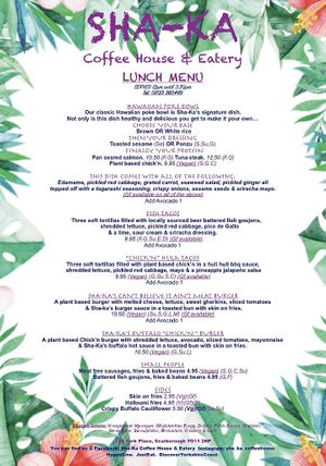 Lunch menu at Sha-Ka Coffee House & Eatery in Scarborough