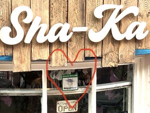 HappyCow sticker in the window   at Sha-Ka Coffee House & Eatery in Scarborough