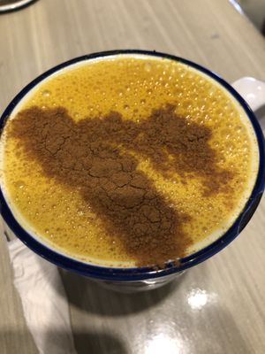 Golden milk (almond milk, turmeric, cinnamon) at The Bowl Bar in Cancun