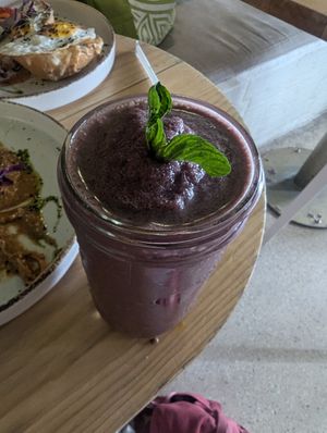 Vegan protein shake with açai, strawberry and banana at The Bowl Bar in Cancun