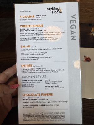 Vegan menu - $52/pp  at The Melting Pot in Oklahoma City