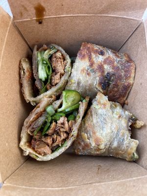 Scallion pancake roll is a definite must  at Morning Nights in Long Beach