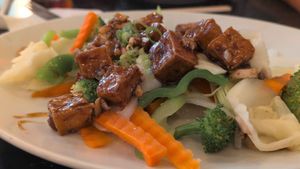 Garlic and black pepper stir fry (before adding rice) at 168 Thai & Sushi in Middleburg