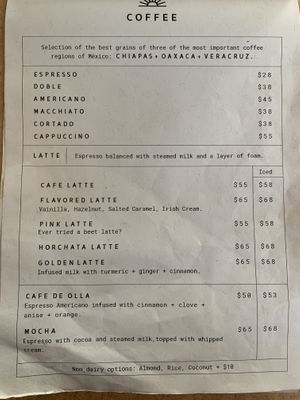 Menu at Local Coffee + Shop in Puerto Morelos