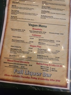 Vegan Menu 3/12/2023 at Daytona Pizza & Wing Co in Daytona Beach