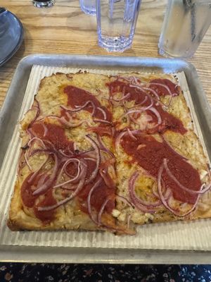 Pizza with onions and honey   at Alternate Ending Beer Co in Matawan