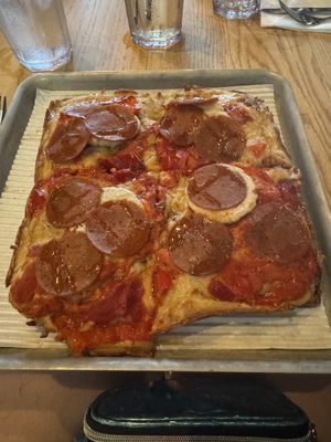 Spicy pink with cashew ricotta. Detroit style   at Alternate Ending Beer Co in Matawan