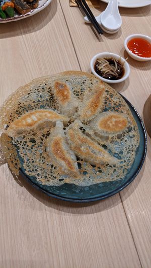 Snow flakes pan fried Lion Mane mushroom dumplings at Lotus Vegetarian 莲心 - Novena in Central Singapore