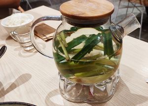 Relaxing Pandan Lemongrass Tea 香茅斑斓茶 at Lotus Vegetarian 莲心 - Novena in Central Singapore