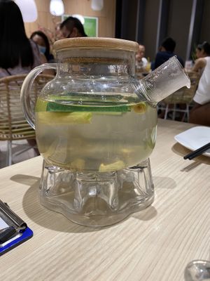 Some sort of pandan tea at Lotus Vegetarian 莲心 - Novena in Central Singapore