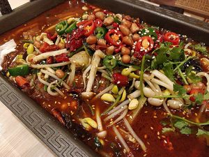 Grilled "Fish" in Sichuan Mala Broth 四川麻辣烤素鱼 at Lotus Vegetarian 莲心 - Novena in Central Singapore