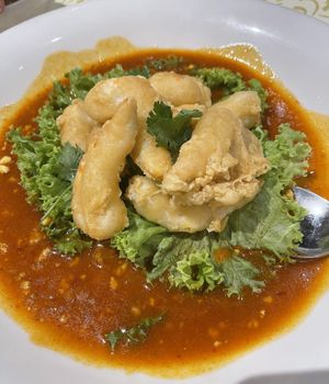 Chili Crab Sauce with Deep Fried Prawns   at Lotus Vegetarian 莲心 - Novena in Central Singapore