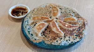 Snow Flaked Pan-Fried Lion's Mane Mushroom Dumplings at Lotus Vegetarian 莲心 - Novena in Central Singapore