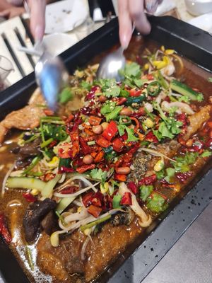 Grilled Hooish in Sichuan Mala Broth ~ 31/10/22 at Lotus Vegetarian 莲心 - Novena in Central Singapore