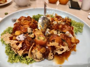 crispy "fish" in sweet and sour sauce with dragonfruit at Lotus Vegetarian 莲心 - Novena in Central Singapore