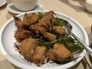 Basil crispy chicken  at Lotus Vegetarian 莲心 - Novena in Central Singapore