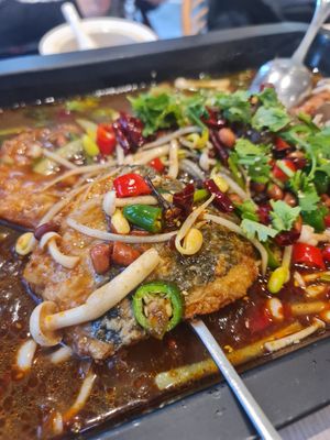 Grilled Hooish in Sichuan Mala Broth ~ 10/7/23 at Lotus Vegetarian 莲心 - Novena in Central Singapore