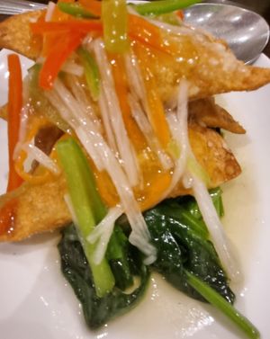 Spinach with dumplings at Lotus Vegetarian 莲心 - Novena in Central Singapore