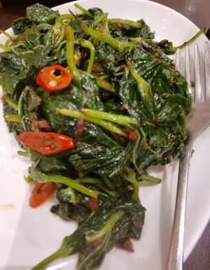 Stir fry sweet potato leaves at Lotus Vegetarian 莲心 - Novena in Central Singapore