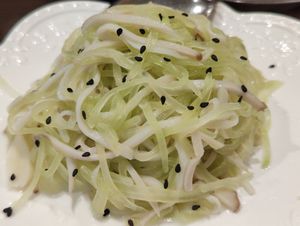 shredded lettuce and oyster mushroom cold mix at Lotus Vegetarian 莲心 - Novena in Central Singapore