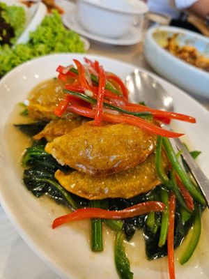 Saute Spinach with Golden Dumplings ~ 20/2/24 at Lotus Vegetarian 莲心 - Novena in Central Singapore