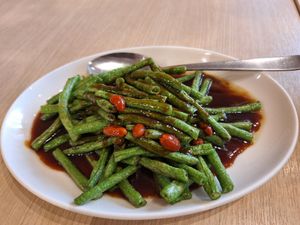 Long beans in veggie oyster sauce at Lotus Vegetarian 莲心 - Novena in Central Singapore