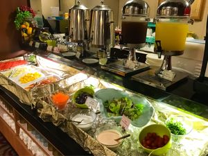 Salad and drinks station at Lotus Vegetarian 莲心 - Novena in Central Singapore