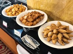 Fried food - sweet potato, carrot cake, curry puff at Lotus Vegetarian 莲心 - Novena in Central Singapore