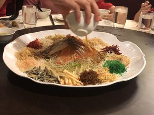 10pax set B: prosperity yu sheng (veg abalone & konnyaku slices) at Lotus Vegetarian 莲心 - Novena in Central Singapore