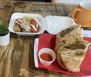 Shawarma and Patatas Bravas  at Vivi's Deli in Glasgow