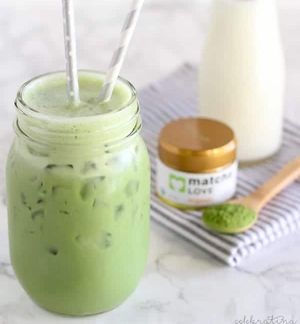 Iced Matcha Latte with Coconut Milk at Globowl Cafe in Lexington