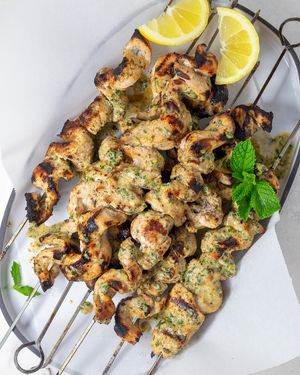 Za'Atar Marinated Chicken Skewers at Globowl Cafe in Lexington