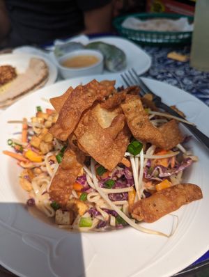 Udon salad (asked for wonton crisps) at Globowl Cafe in Lexington