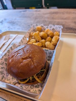 Veggie crunch burger and tater tots at Neat - Camden in North West London